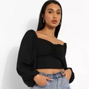 NWOT Boohoo Ruched Bust Long Sleeve Blouse Top Size 12